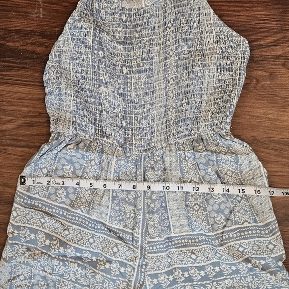 Pants Jumpsuit Womens Size XS Light Blue Patchwork Pattern Wide Leg - Picture 6 of 7